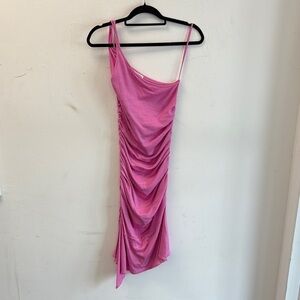 Michael Stars Pink Asymmetrical Ruched Cocktail Dress